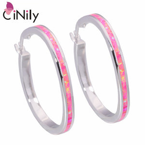 CiNily Created Pink Fire Opal Silver Plated Wholesale Hot Sell Fashion Jewelry for Women Gift Hoop Earrings 1 1/2" OH4367