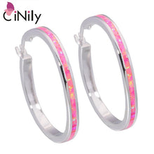 Load image into Gallery viewer, CiNily Created Pink Fire Opal Silver Plated Wholesale Hot Sell Fashion Jewelry for Women Gift Hoop Earrings 1 1/2&quot; OH4367