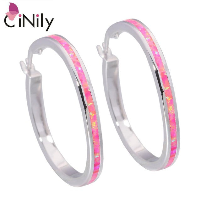 CiNily Created Pink Fire Opal Silver Plated Wholesale Hot Sell Fashion Jewelry for Women Gift Hoop Earrings 1 1/2