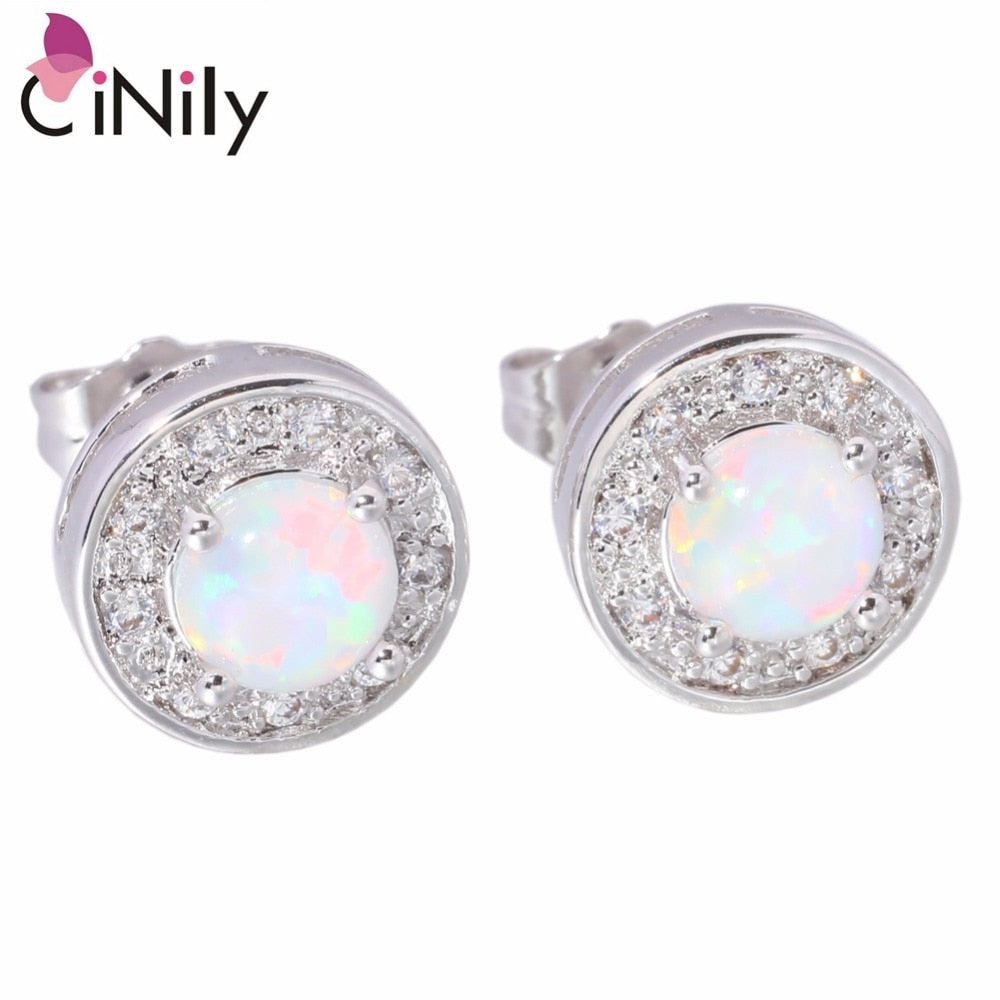 CiNily White Fire Opal Cubic Zirconia Silver Plated Wholesale Retail Hot Sell for Women Jewelry Stud Earrings 10mm OH1902