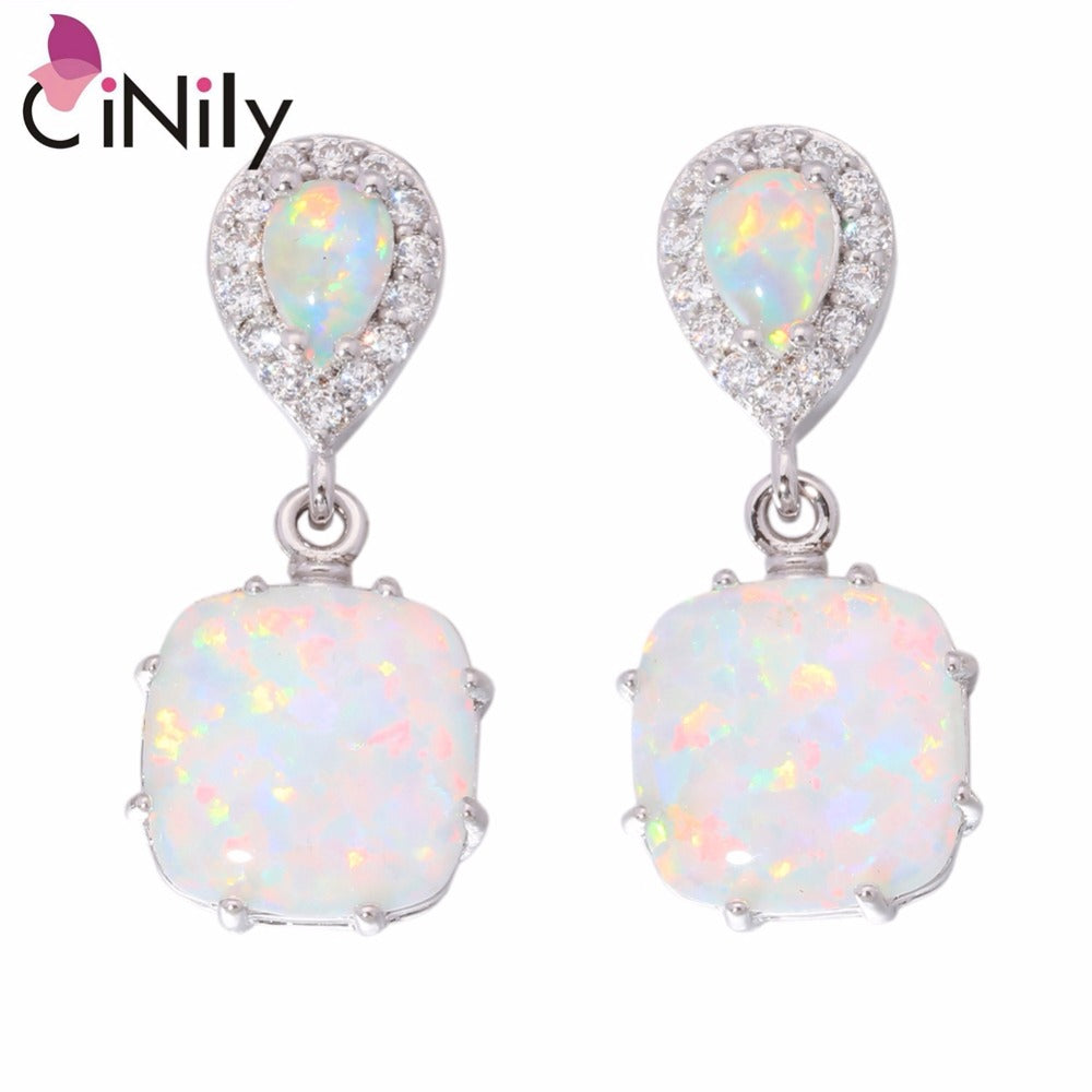 CiNily Created White Fire Opal Cubic Zirconia Silver Plated Earrings Wholesale Fashion for Women Jewelry Stud Earrings 1