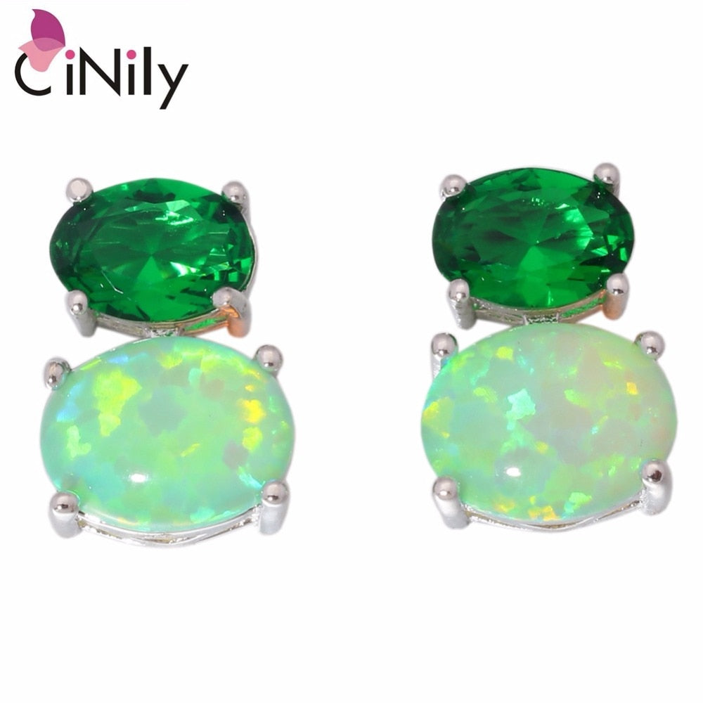 CiNily Created Green Fire Opal Green Quartz Silver Plated Earrings Wholesale Elegant for Women Jewelry Stud Earrings 12mm OH2724