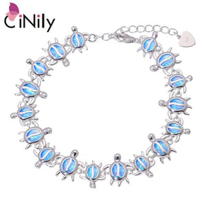 CiNily Created Blue Fire Opal Silver Plated Wholesale Lovely Cute Tortoise for Women Jewelry New Year Gift Bracelet 8 7/8" OS656