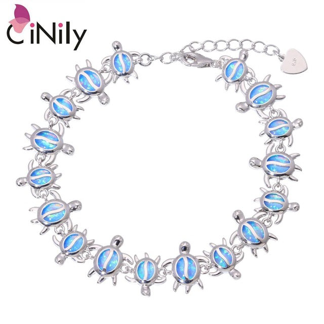 CiNily Created Blue Fire Opal Silver Plated Wholesale Lovely Cute Tortoise for Women Jewelry New Year Gift Bracelet 8 7/8