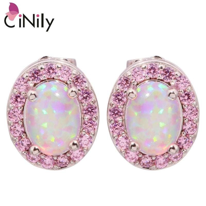 CiNily Created Pink Fire Opal Pink Zircon Silver Plated Wholesale Hot Sell Fashion Jewelry for Women Stud Earrings 12mm OH3900