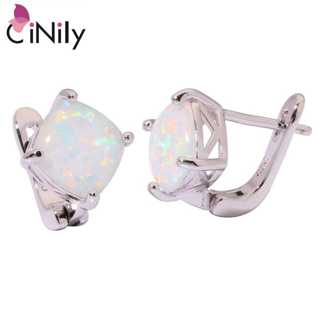 CiNily Created White Pink Fire Opal Silver Plated Wholesale Hot Sell Fashion for Women Jewelry Clip Earrings 15mm OH4270-71