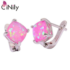 CiNily Created White Pink Fire Opal Silver Plated Wholesale Hot Sell Fashion for Women Jewelry Clip Earrings 15mm OH4270-71
