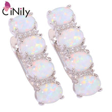 Carica l'immagine nel visualizzatore di Gallery, CiNily Created White Blue Fire Opal Cubic Zirconia Silver Plated Wholesale Hot for Women Jewelry Clip Earrings 7/8" OH4283-84