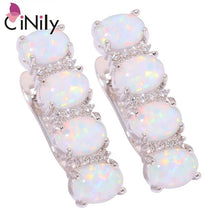 Load image into Gallery viewer, CiNily Created White Blue Fire Opal Cubic Zirconia Silver Plated Wholesale Hot for Women Jewelry Clip Earrings 7/8&quot; OH4283-84