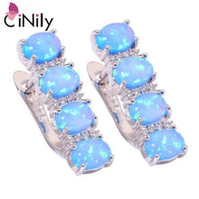 Carica l'immagine nel visualizzatore di Gallery, CiNily Created White Blue Fire Opal Cubic Zirconia Silver Plated Wholesale Hot for Women Jewelry Clip Earrings 7/8" OH4283-84