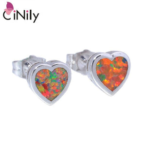 CiNily Created Blue Orange Pink White Fire Opal Silver Plated Wholesale Lovely Heart for Women Jewelry Earrings 7mm OH2705-08