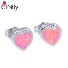 Load image into Gallery viewer, CiNily Created Blue Orange Pink White Fire Opal Silver Plated Wholesale Lovely Heart for Women Jewelry Earrings 7mm OH2705-08