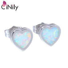 Load image into Gallery viewer, CiNily Created Blue Orange Pink White Fire Opal Silver Plated Wholesale Lovely Heart for Women Jewelry Earrings 7mm OH2705-08