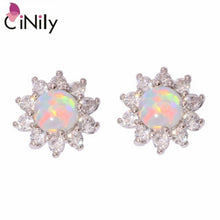 Load image into Gallery viewer, CiNily Created White Fire Opal Cubic Zirconia Silver Plated Earrings Wholesale Retail Women Jewelry Stud Earrings 12mm OH3448