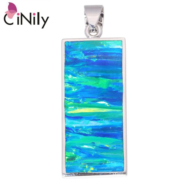 CiNily Created Blue Orange Fire Opal Silver Plated Wholesale Fashion Jewelry for Women Christmas Gift Pendant 1 3/8