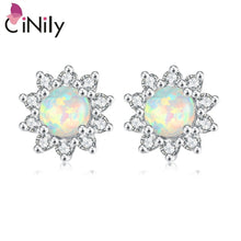 Load image into Gallery viewer, CiNily Created White Fire Opal Cubic Zirconia Silver Plated Earrings Wholesale Retail Women Jewelry Stud Earrings 12mm OH3448