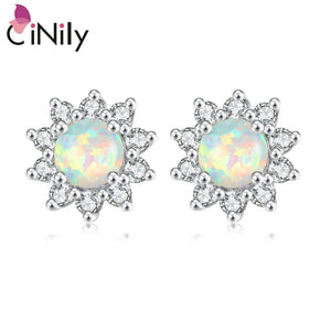 CiNily Created White Fire Opal Cubic Zirconia Silver Plated Earrings Wholesale Retail Women Jewelry Stud Earrings 12mm OH3448