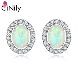 CiNily Created White Fire Opal Cubic Zirconia Silver Plated Wholesale Hot Sell for Women Jewelry Stud Earrings 12mm OH2007
