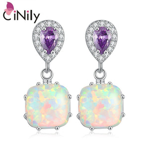 CiNily Created White Fire Opal Purple Zircon Cubic Zirconia Silver Color Wholesale for Women Jewelry Stud Earrings OH3499