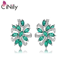 Load image into Gallery viewer, CiNily 100% 925 Sterling Silver Created Green Blue Stone Cubic Zirconia Wholesale for Women Jewelry Clip Earrings 7/8&quot; SE039-40