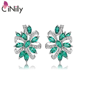 CiNily 100% 925 Sterling Silver Created Green Blue Stone Cubic Zirconia Wholesale for Women Jewelry Clip Earrings 7/8" SE039-40