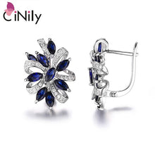 Load image into Gallery viewer, CiNily 100% 925 Sterling Silver Created Green Blue Stone Cubic Zirconia Wholesale for Women Jewelry Clip Earrings 7/8&quot; SE039-40