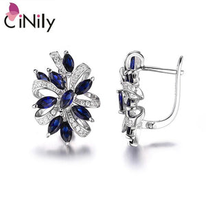 CiNily 100% 925 Sterling Silver Created Green Blue Stone Cubic Zirconia Wholesale for Women Jewelry Clip Earrings 7/8" SE039-40
