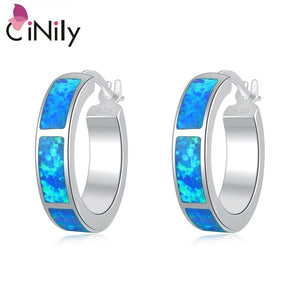 CiNily Created Blue Fire Opal Silver Plated Wholesale Hot Sell Fashion Jewelry for Women Earrings 1" OH2516