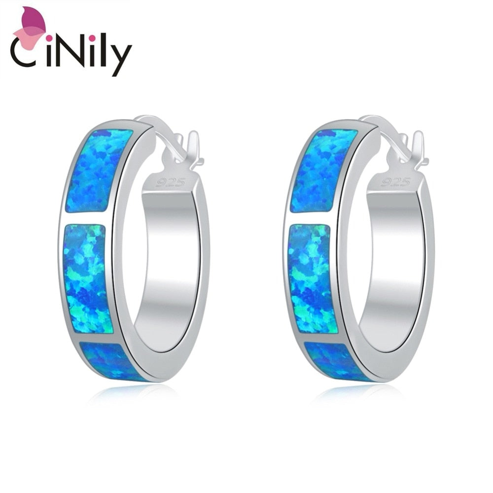 CiNily Created Blue Fire Opal Silver Plated Wholesale Hot Sell Fashion Jewelry for Women Earrings 1