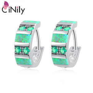 CiNily Created Green Fire Opal Green Quartz Silver Plated Earrings Wholesale Fashion for Women Jewelry Hoop Earrings 3/4" OH3920