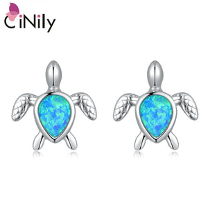 CiNily Created Blue Fire Opal Silver Plated Wholesale Tortoise Fashion Party for Women Jewelry Stud Earrings 15mm OH3960
