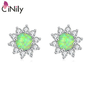 CiNily Created Green Fire Opal Cubic Zirconia Silver Plated Earrings Wholesale Hot for Women Jewelry Stud Earrings 6mm OH3540