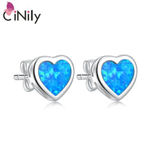 Load image into Gallery viewer, CiNily Created Blue Orange Pink White Fire Opal Silver Plated Wholesale Lovely Heart for Women Jewelry Earrings 7mm OH2705-08