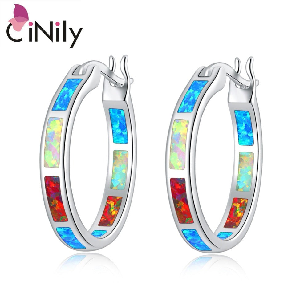 CiNily Created White Orange Blue Fire Opal Silver Plated Earrings Wholesale Retail for Women Jewelry Earrings 7/8
