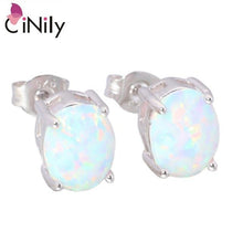 Load image into Gallery viewer, CiNily Created Blue White Fire Opal 8x6mm Authentic .925 Sterling Silver Wholesale for Women Jewelry Stud Earrings SE013-14