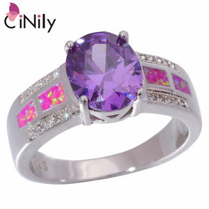 CiNily Created Pink Fire Opal Pueple Zircon Silver Plated Ring Wholesale Hot Wedding for Women Jewelry Ring Size 7 8 9 OJ8901
