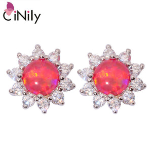 CiNily Created Red Fire Opal Cubic Zirconia Silver Plated Wholesale Hot Sell for Women Jewelry Gift Stud Earrings 12mm OH4110