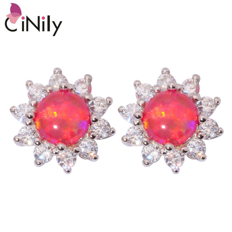 CiNily Created Red Fire Opal Cubic Zirconia Silver Plated Wholesale Hot Sell for Women Jewelry Gift Stud Earrings 12mm OH4110