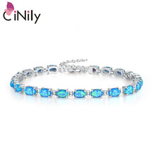 Load image into Gallery viewer, CiNily Created White Blue Pink Fire Opal Silver Plated Wholesale Hot Sell Jewelry for Women Chain Bracelet 8 1/4&quot; OD32 OS556-57