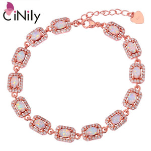 CiNily Created White Fire Opal Cubic Zirconia Rose Gold Color Wholesale Hot Sell for Women Jewelry Bracelet 8 3/4" OS590
