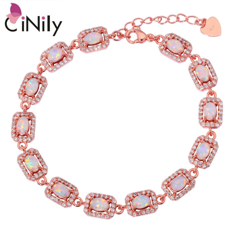 CiNily Created White Fire Opal Cubic Zirconia Rose Gold Color Wholesale Hot Sell for Women Jewelry Bracelet 8 3/4