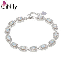 Load image into Gallery viewer, CiNily Created White Fire Opal Cubic Zirconia Silver Plated Wholesale for Women Jewelry Engagement Bracelet 7 1/4&quot;-8 3/4&quot; OS663
