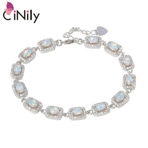 CiNily Created White Fire Opal Cubic Zirconia Silver Plated Wholesale for Women Jewelry Engagement Bracelet 7 1/4"-8 3/4" OS663