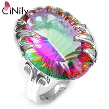Load image into Gallery viewer, CiNily Created Mystic Stone 100% Authentic. 925 Sterling Silver Wholesale Fashion Jewelry for Women Wedding Ring Size 7-8 SR014