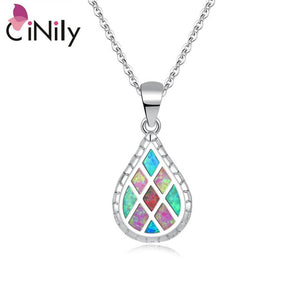 CiNily Created Multi-colors Fire Opal Silver Plated Wholesale Water-drop for Women Jewelry Pendant Without the Chain 32mm OD6943