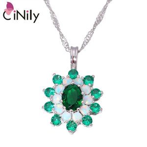 CiNily Created White Fire Opal Green Purple Zircon Silver Plated Wholesale for Women Jewelry Wedding Pendant Necklace OD6673-74