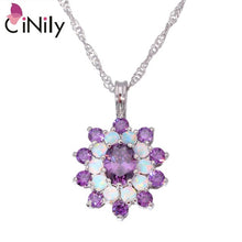Load image into Gallery viewer, CiNily Created White Fire Opal Green Purple Zircon Silver Plated Wholesale for Women Jewelry Wedding Pendant Necklace OD6673-74
