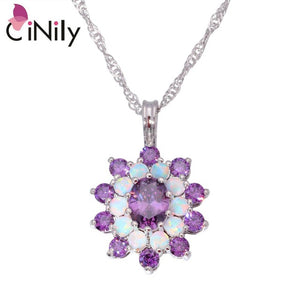 CiNily Created White Fire Opal Green Purple Zircon Silver Plated Wholesale for Women Jewelry Wedding Pendant Necklace OD6673-74