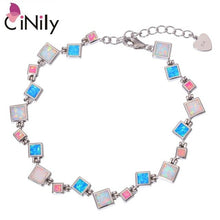 Load image into Gallery viewer, CiNily Created White Blue Pink Fire Opal Silver Plated Wholesale for Women Jewelry New Year Gift Chain Bracelet 8 3/4&quot; OS657