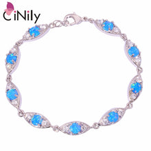 Load image into Gallery viewer, CiNily Created Blue Fire Opal Cubic Zirconia Silver Plated Wholesale for Women Jewelry Engagement Chain Bracelet 7 7/8&quot; OS366